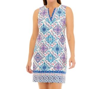 Jessica Howard White Blue Cotton Shift Dress, Size 18 W